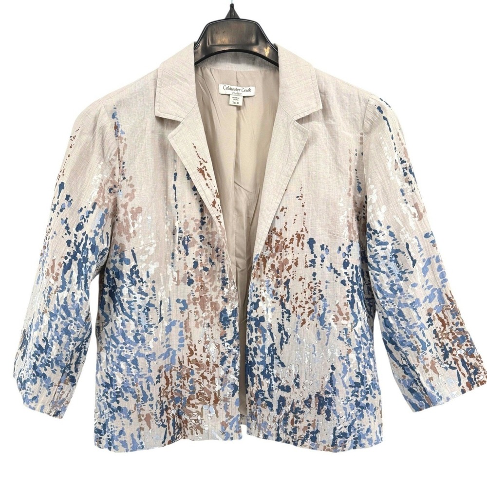 Coldwater Creek Womens Small 6-8 Pre-Owned 100% Linen Boho Blazer Classic Jacket
